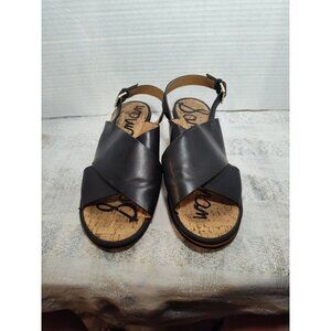 Sam Edelman Torin Black Leather Gold Heeled Slingback‎ Sandals Size 7.5M EUC!